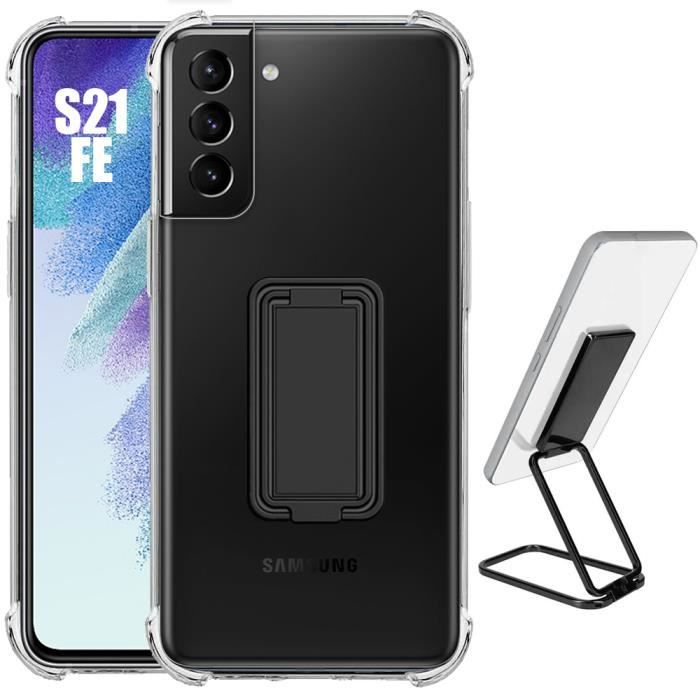Coque Silicone - Booling - pour Samsung Galaxy S21 FE - Transparent - Antichoc - Support Ajustable