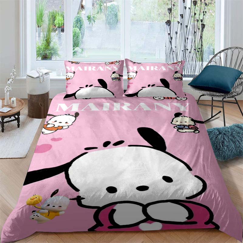 The new cartoon Pochacco dog themed three piece bedding set for 2026, including duvet covers and pillowcases, is the perfect cho