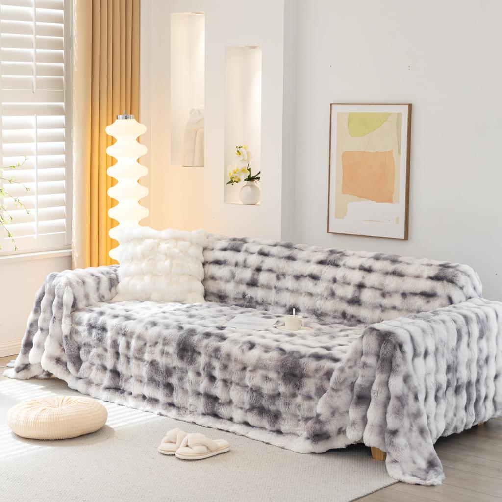 1PC Tie-Dye Colorful Bubble Imitation Rabbit Fur Plush Sofa Towel Suitable for Living & Bedding Room Thicken Warm Blanket