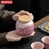 Розовая печь Жу Пионовый чайный контейнер Бытовая керамическая герметичная банка для конфет Портативная керамическая коробка для хранения орехов и кофейных зерен Домашняя шкатулка для драгоценностей