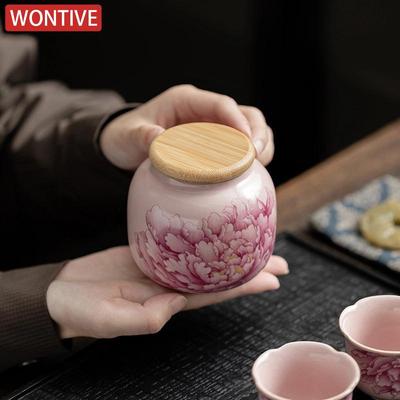 Розовая печь Жу Пионовый чайный контейнер Бытовая керамическая герметичная банка для конфет Портативная керамическая коробка для хранения орехов и кофейных зерен Домашняя шкатулка для драгоценностей