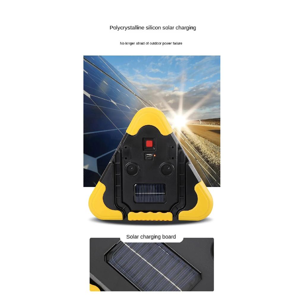 Portable Car Solar-Powered Emergency Warning Light Auto LED Triangle Signal Lamp 5 Modes with Handle Car Roadside Repair Safety