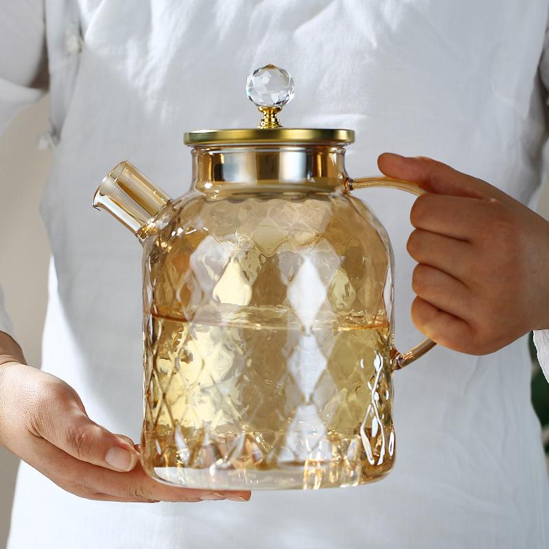 Стеклянный чайник с бамбуковой крышкой и съемным фильтром-носиком, заварной чайник для рассыпного листового чая и фруктового чая 1/1,8 л