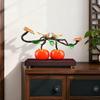 Aris & Juno Hand-Painted Copper Persimmon & Bird Sculpture, Traditional Chinese Everything Goes Well Blessing Statue, Feng Shui Office Desk Home