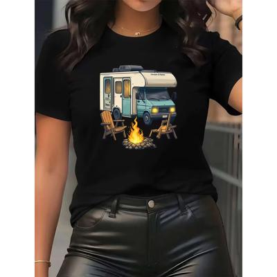 Women Printed T-shirt Unique Clothes T-Shirt Short Sleeve for Outdoor Camping