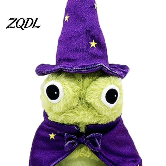 Cute Frog Plush Toy Wizard Doll, with Star Unique Desk Decor Hat Cloak Wand, Soft Stuffed Animal for Couch Bed Skin Friendly
