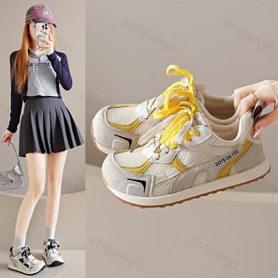 Женские повседневные спортивные туфли 2025 Осень Удобные дышащие уличные кроссовки на толстой подошве на шнуровке Модные вулканизированные туфли