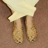 Sheepskin version~ 2025 new handwoven Mary Jane shoes hollow round head flat sole shoes women's ballet sandals