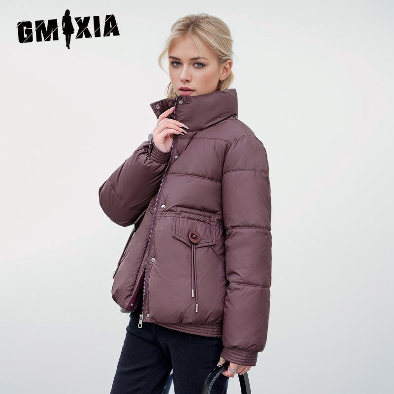 GMXIA Женские винтажные повседневные однотонные принтованные куртки и пальто с длинным рукавом и стойкой на осень-зиму