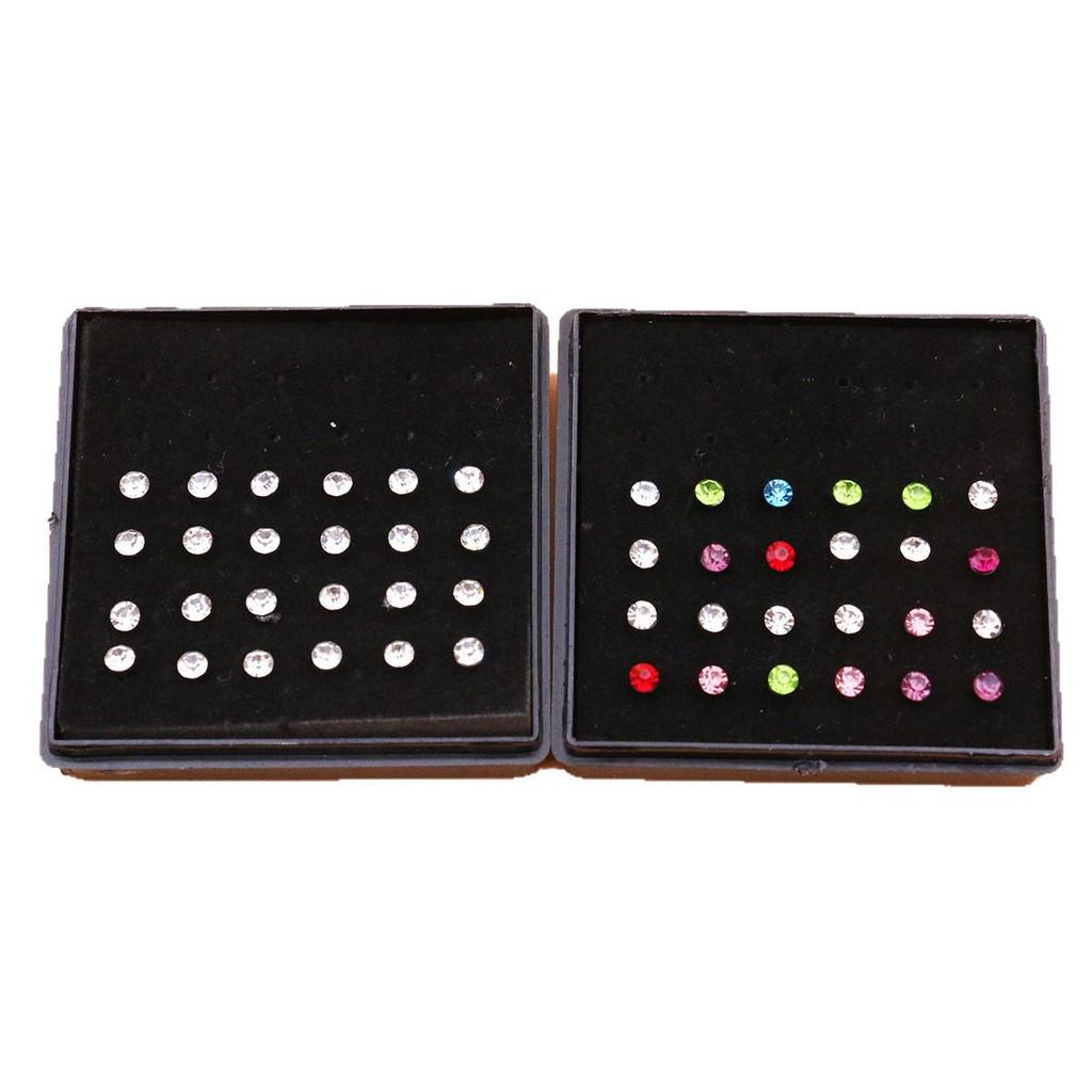 Stainless Steel Nose Studs with 2mm, 2.5mm, 3mm Rhinestones for Body Piercing