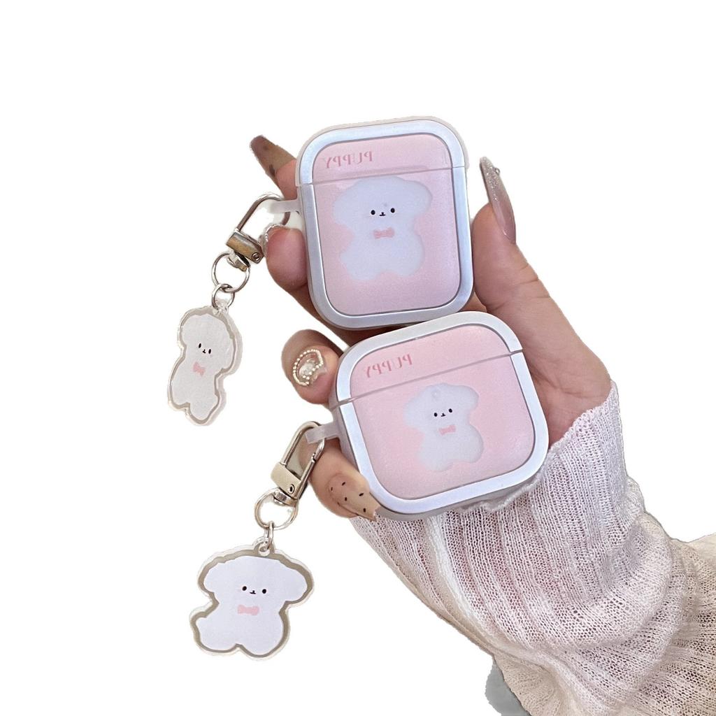Позолоченная фоторамка с розовым бантом и щенком для AirPods 1 apple bluetooth беспроводная гарнитура чехол pro1/1