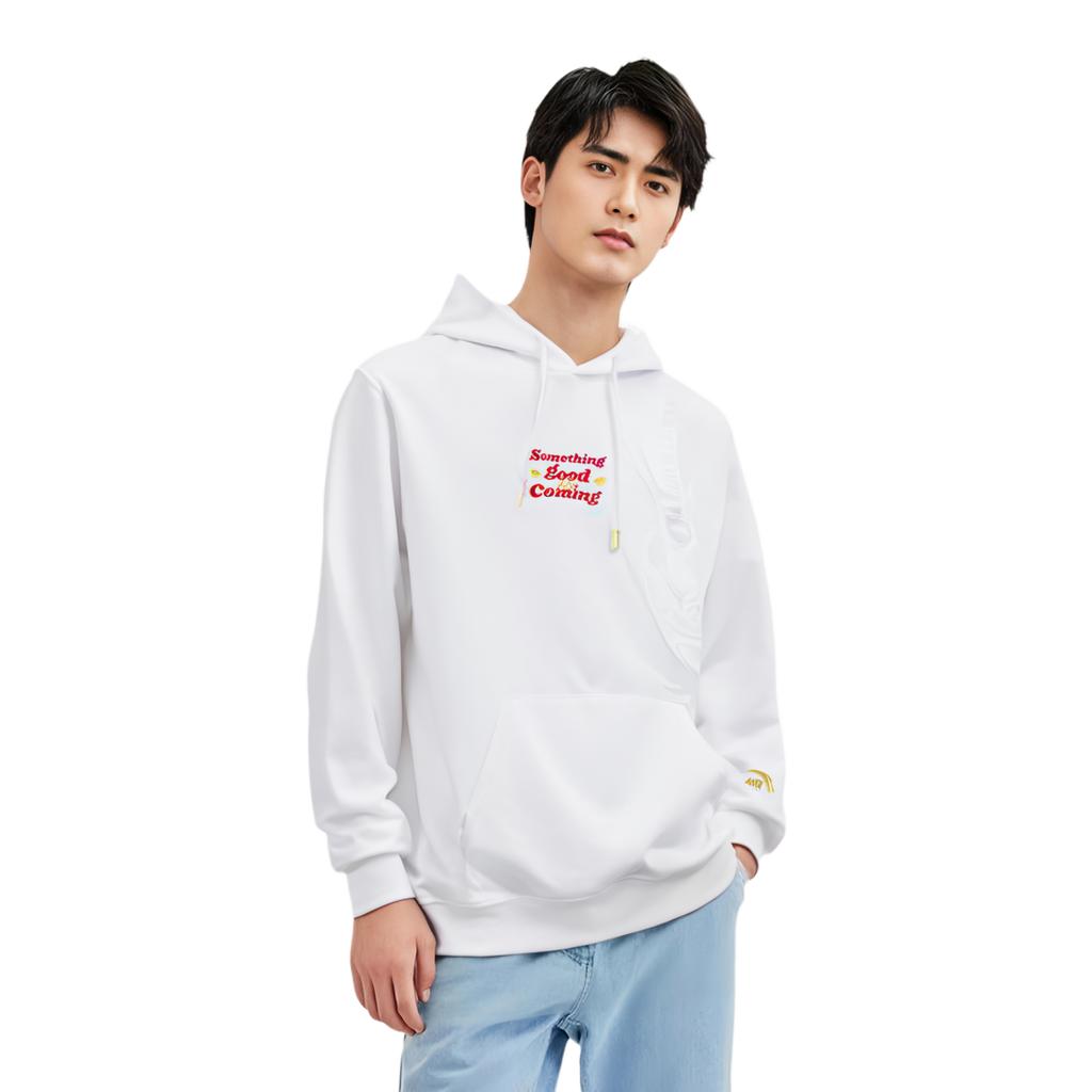 Anta Серия «Год Дракона» Good Things Happen Letter Print Loose Hoodie Men Hoodies Paper-White 152418761-1
