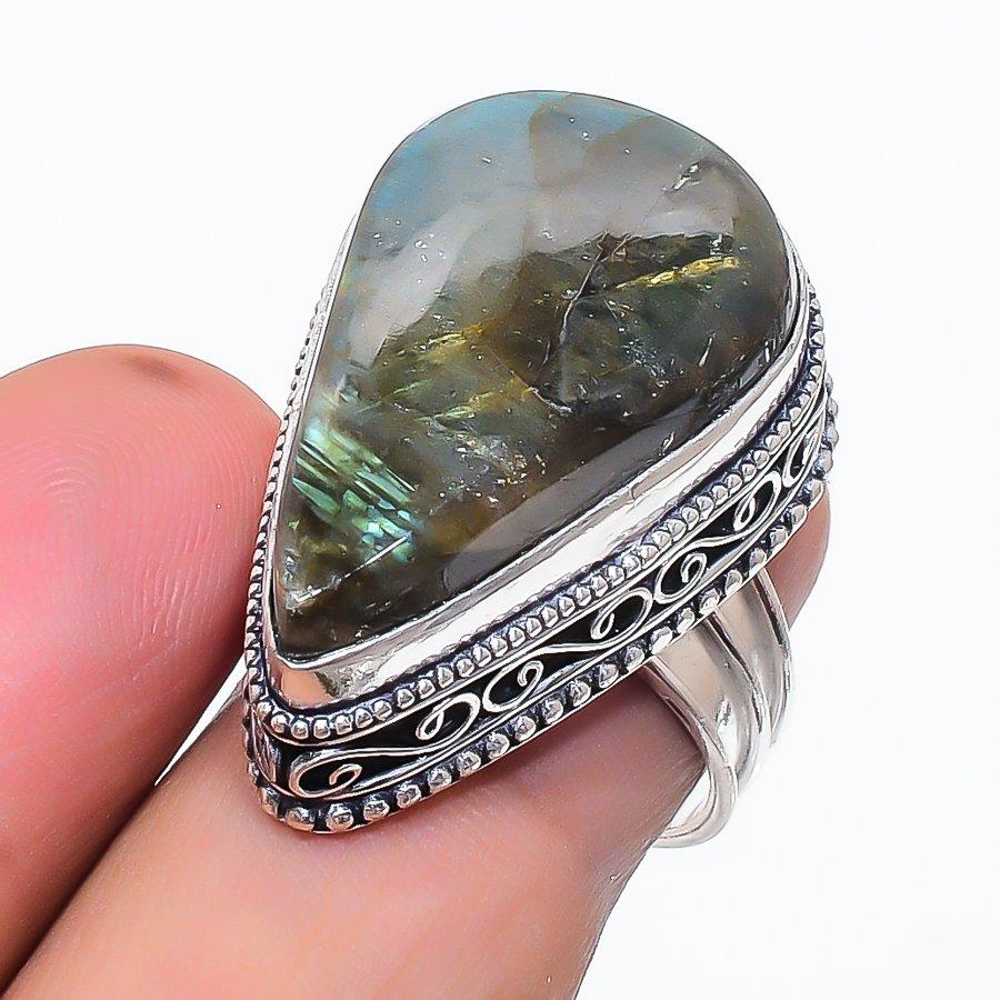 Labradorite Gemstone 925 Sterling Silver Jewelry Ring Size 7
