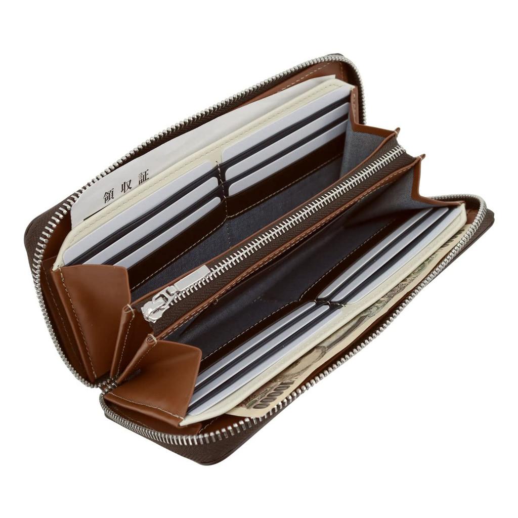 Takeo Kikuchi Men's Margo II Long Wallet with Round Zipper, Genuine Leather, Cowhide Leather, 05 Green, 780616