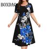 Летние Женские Платья 3D Арт Цветы Принт Короткий Рукав Одежда Элегантное Свободное Платье А-силуэта Модная Женская Платье Большого Размера