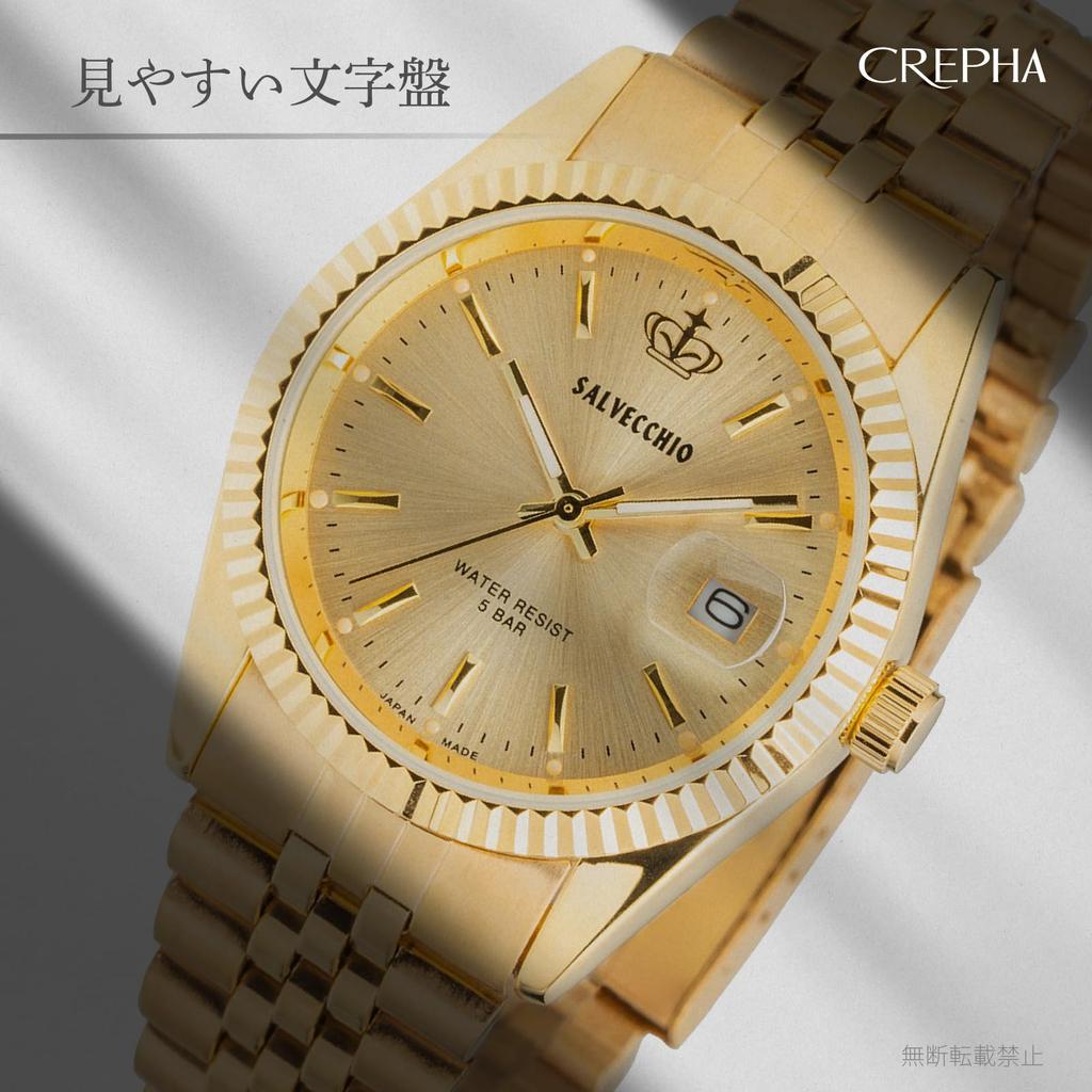 [Klefa] Analog Watch Made In Japan Waterproof Date Metal Band Gold 191502 Men's Gold