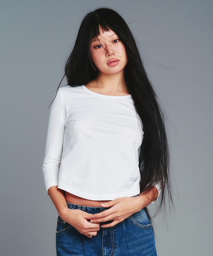AMES-WORLDWIDE Classic 3/4 Sleeve Round Tee White
