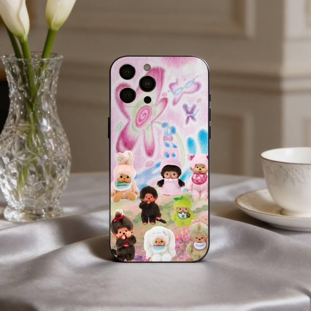 C-Cute M-Monchhichis-S Чехол для телефона для iPhone 17pro,16,15,14,13,12,11 Plus,Pro Max,XS,Мягкий силиконовый черный чехол