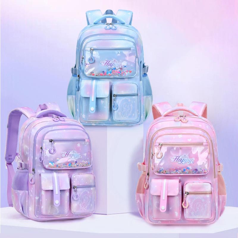 Высокая красота, ценность, красочные ранцы для начальной школы, модный рюкзак Quicksand Princess для девочек, для 2-6 классов, легкая, уменьшающая нагрузку сумка для книг