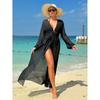 Women Bikini Cover-ups Solid Color Mesh Sheer Beach Long Dress See Through Sexy Swimwear Cover Up Summer