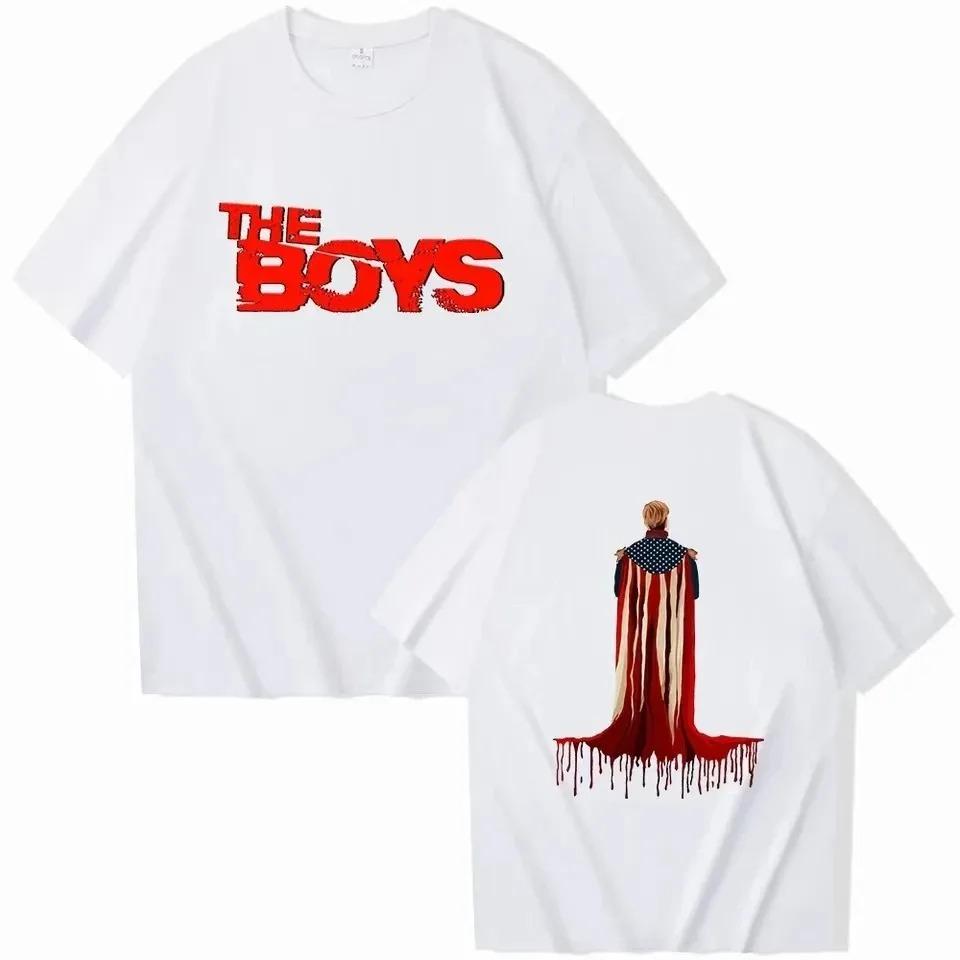 The Boys "Плащ с американским флагом для Хоумлендера" Графическая оверсайз уличная одежда Поп-рок концерт Фанатская атрибутика Футболка