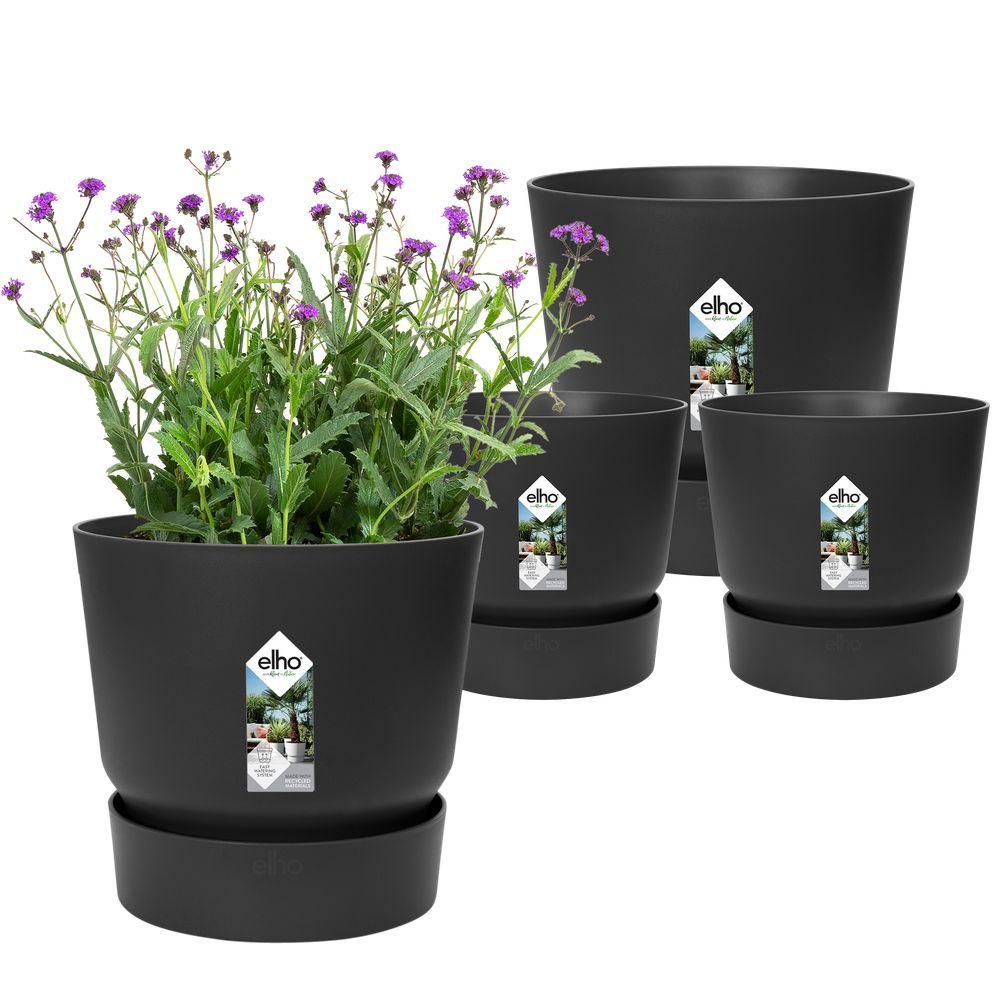 ELHO Lot de 2 pots de fleurs rond Greenville - Ø14xH13,4 cm et Ø16xH15,3 cm - 7 L - Noir