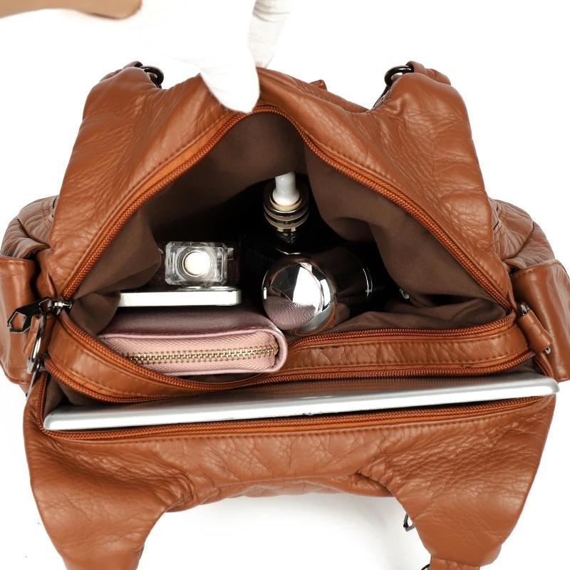 Женская сумка через плечо из кожи в стиле ретро с несколькими карманами, модная сумка большой вместимости