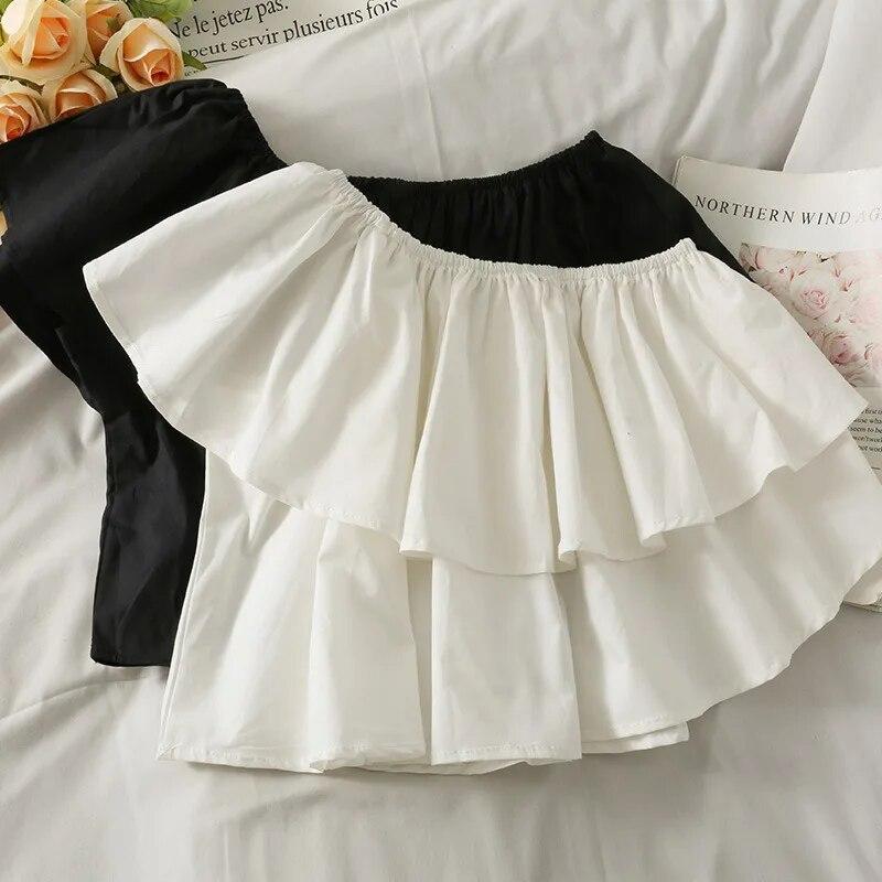 Women's One Shoulder Blouse Ruffled Layered Sleeveless Top Tee Off Shoulder Blouse Pullover T-Shirt Cropped Shirt Solid Color