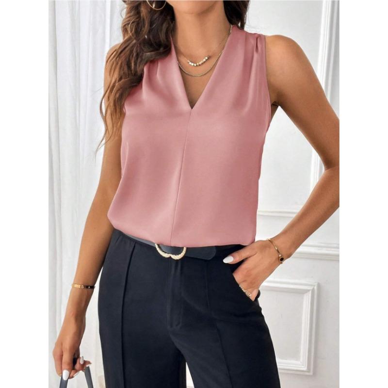 Женская мода новый без рукавов V-образный вырез свободный однотонный жилет топ
