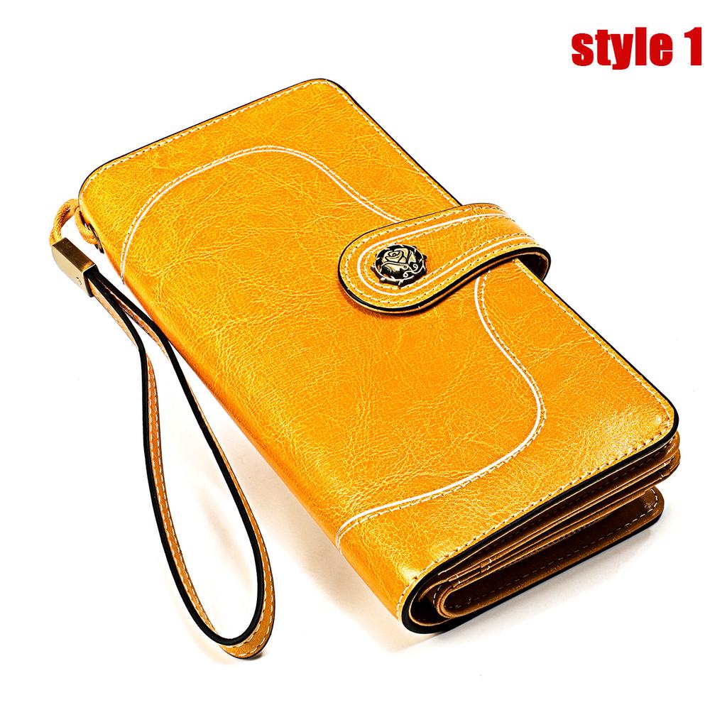Ladies Leather Wallet Large Capacity Multifunctional Long Wallet European and American Retro Clutch