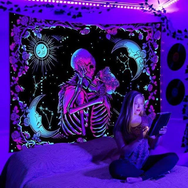 Гобелен Blacklight Galaxy Trippy Planet УФ-реактивный водопад Пейзаж Стена Забавные гобелены Таинственный гриб Богемия Tapiz