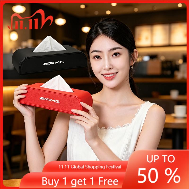 LRQ2 Leather Car Tissue Bag Organizer Tissue Boxes Car Accessories Stickers For Mercedes-Benz W213 W212 W220 W221 W222 W108 W126 W140