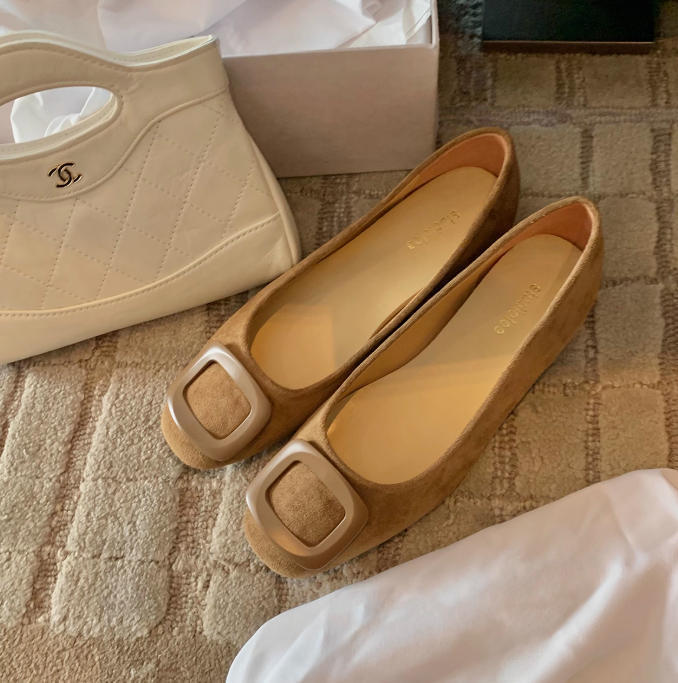 Версия из овчины~ Кожаные туфли-лодочки с квадратным носом и неглубоким вырезом на плоской подошве для женщин, новые, универсальные и не утомляющие ноги, с квадратной пряжкой, для работы