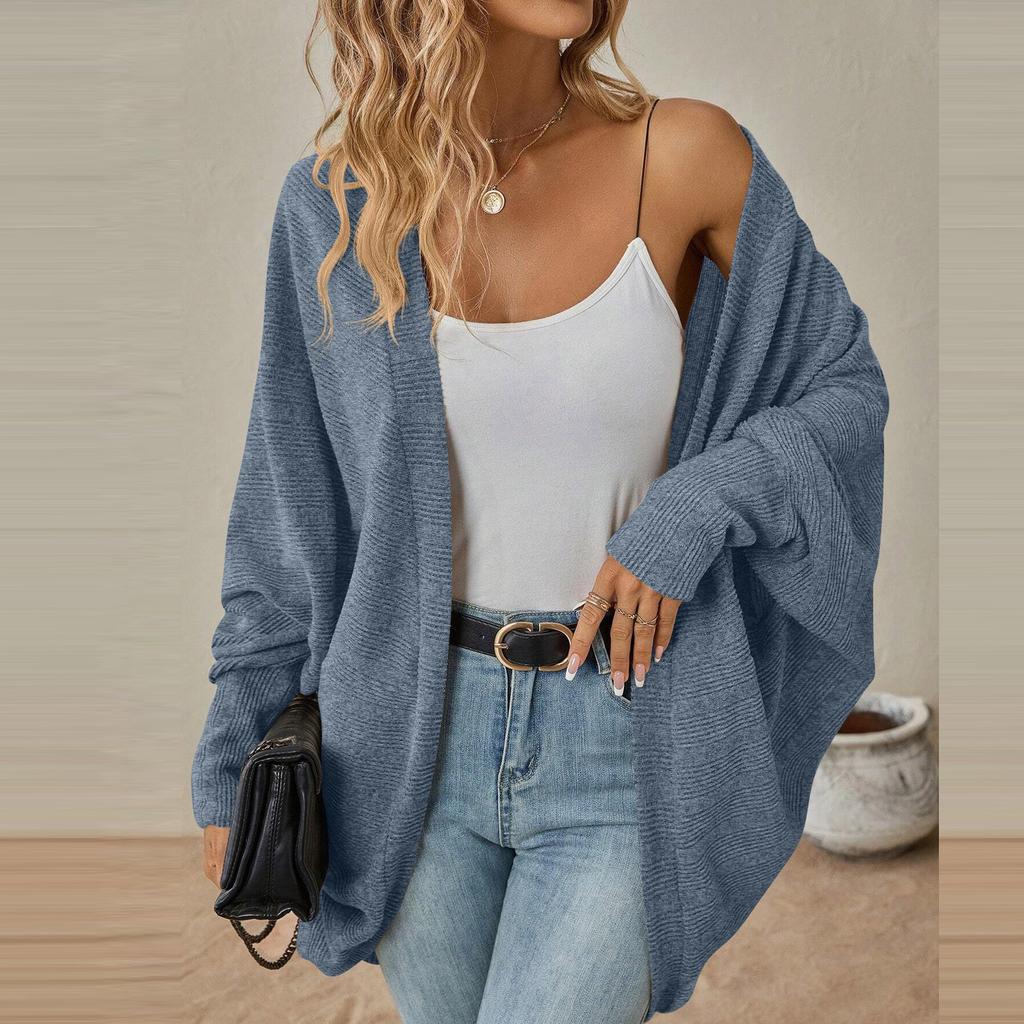 Женская модная однотонная куртка-свитер с длинным рукавом, кардиган, свободное вязаное пальто