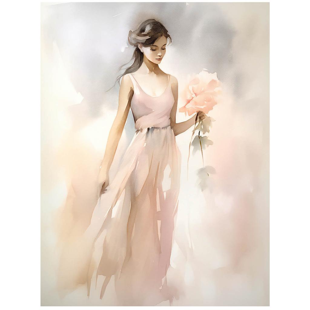 Piękna Kobieta Z Kwiatami Piękna Kobieta Z Kwiatami, 30X40 Cm, Rama Drewniana Ciemny Brąz, Papier Matowy 230 Gsm