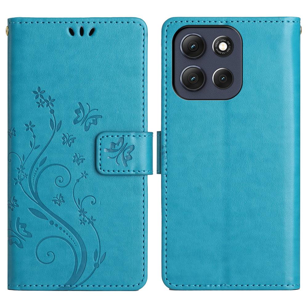For Motorola Moto G56 5G Leather Wallet Case Butterfly Flower Imprint Phone Cover with Strap