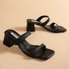 Fashion Black High Heels Sandals for Women 2025 Summer Thick Heeled Outdoor Slippers Woman Plus Size Fashion Square Toe Sandalias Mujer