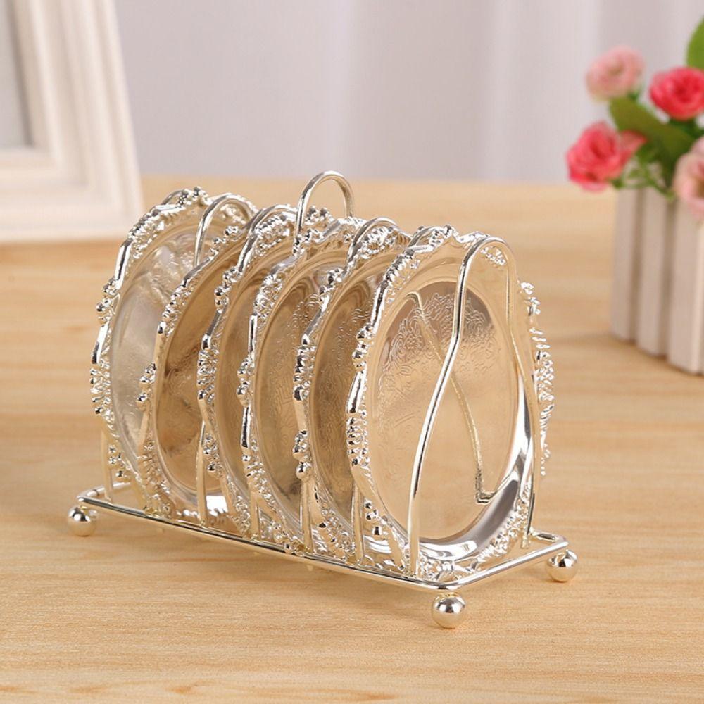 7 Pcs/set Zinc Zinc Zinc Alloy European Decor Racks Plated Metal Cake Tray Patterned Cup Mat  Home Decor