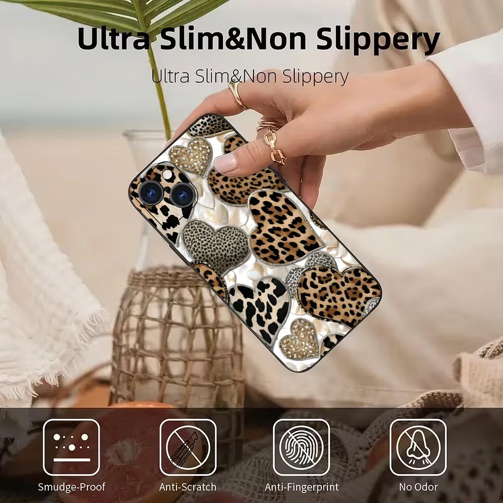 Leopard print heart-shaped phone case suitable for iPhone 17 16 15 14 13 12 11 Pro/Max/Plus anti drop TUP frosted soft case