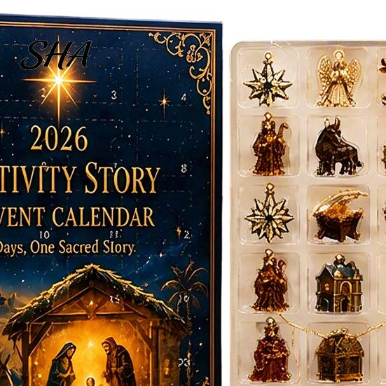 Daily Surprise Countdown Set 2026 Nativity Story Christmas Advent Calendar, 24 Days Calendar Ornaments for Tree with 2D Acrylic Religious Keepsake