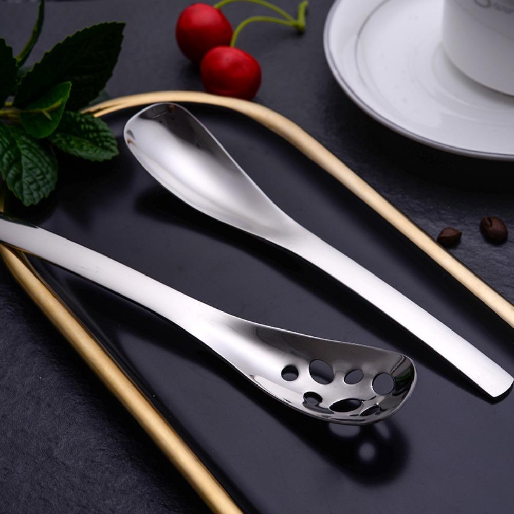 Silver Dessert Spoon Long Handle Slotted Spoon Filter Spoon Soup Spoon Restaurant