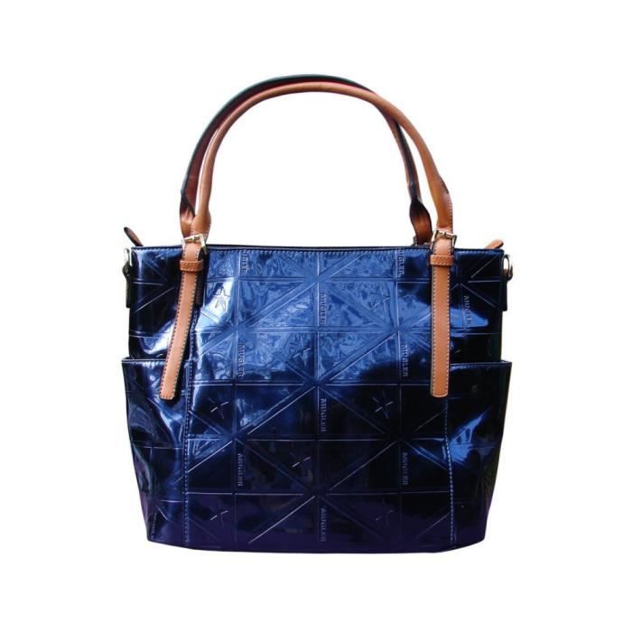 Shopping Bag - Thierry Mugler - Caprice 3 - Midnight Blue - Patent Faux Leather - Adjustable Shoulder Strap
