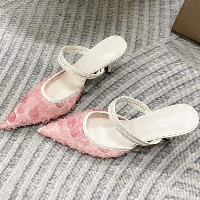 Бренд Дизайн Цветы Туфли-лодочки на высоком каблуке Женские Сексуальные С острым носом Сетчатые Дышащие Шлепанцы Элегантные Вечерние Без задника Туфли для платья Туфли-мюли