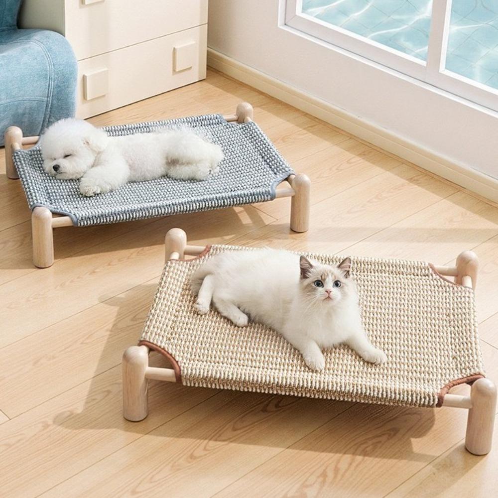 Moisture-proof Pet Camping Bed Wooden Frame Cat Hammock Cool Cat Nest Cat Elevated Bed Indoor Use