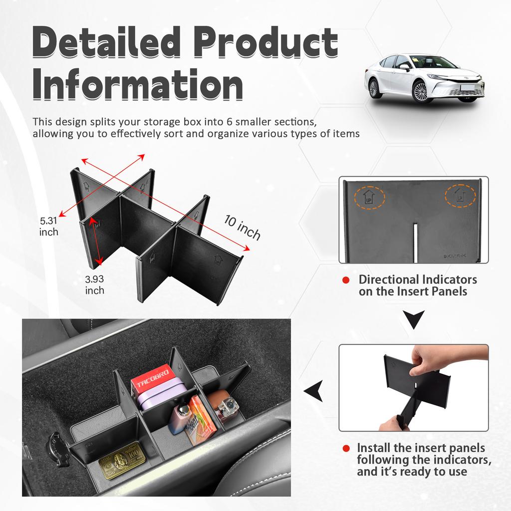 2 шт. Разделители центральной консоли Ящик для хранения подлокотника для 2025 Toyota Camry (XSE/XLE/SE/LE) Аксессуары-органайзеры для хранения в салоне