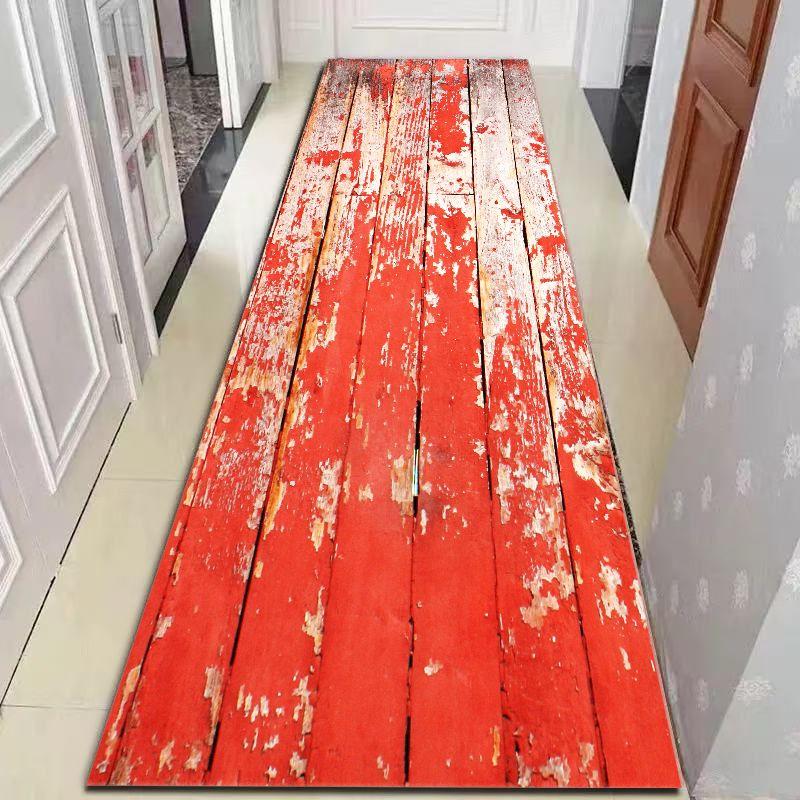 Distressed Red Wood Plank Runner Rug, Vintage Weathered Wooden Board Long Hallway Mat Non Slip Washable Entryway Carpet