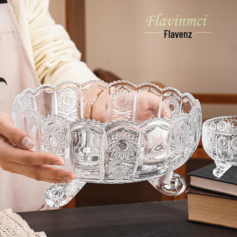 Фруктовница Flavinmci из европейского хрусталя с замысловатыми цветочными узорами и декоративной ножкой