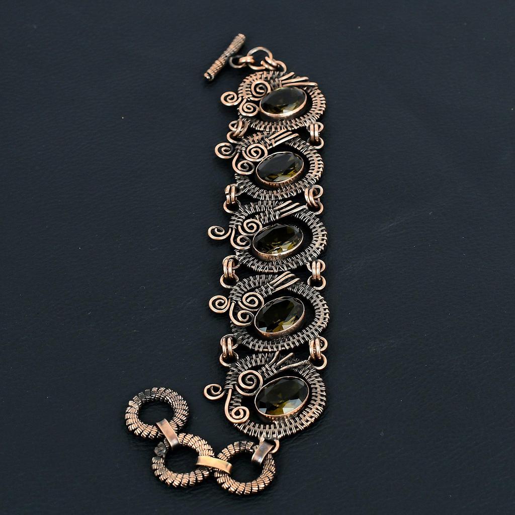 Beautiful Smoky Topaz Gemstone Handmade Pure Copper Wire Wrapped Bracelet Jewelry