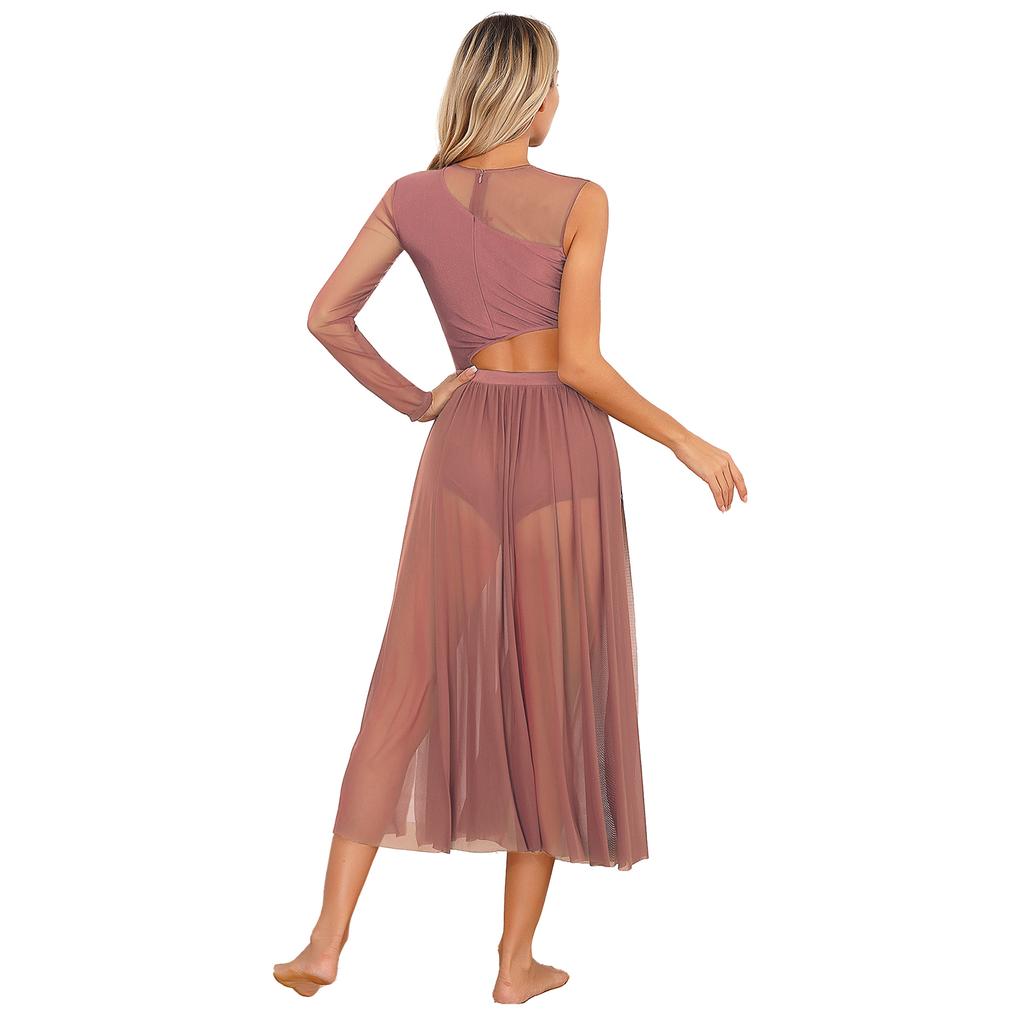 Женское современное танцевальное платье с вырезом, прозрачная сетчатая лоскутная одежда для выступлений