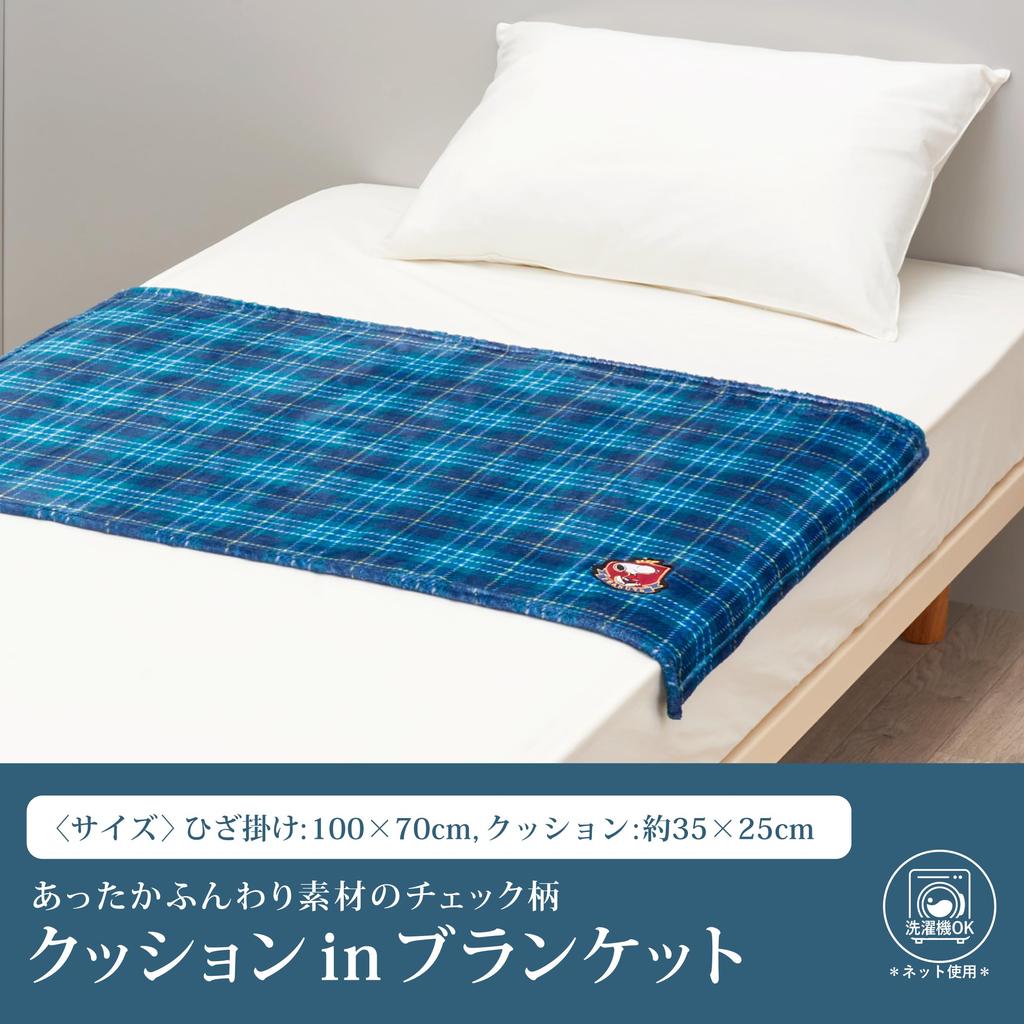 Nishikawa Snoopy Blanket 100X70cm Washable Blue FQ94407001 PN4658 Check Face Cushion-in